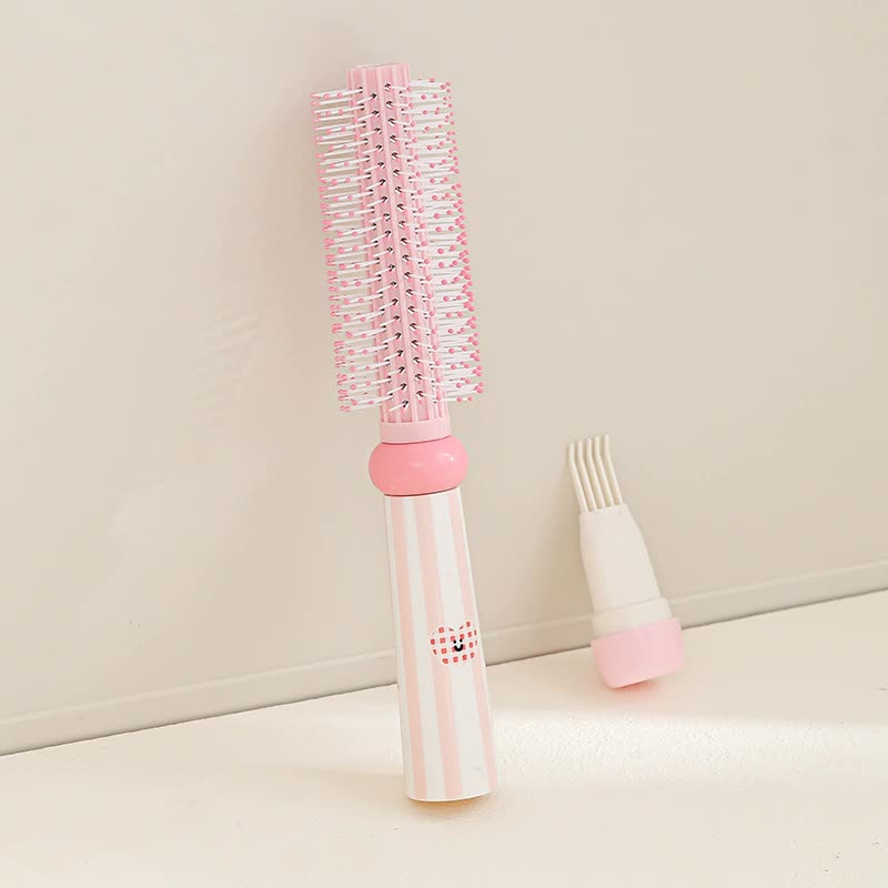 Pink 3-Piece Aesthetic Hair Brush Set - Detangling Air Cushion & Volumising Roller Comb with Hidden Cleaning Claw - Scalp Massage Styling Kit