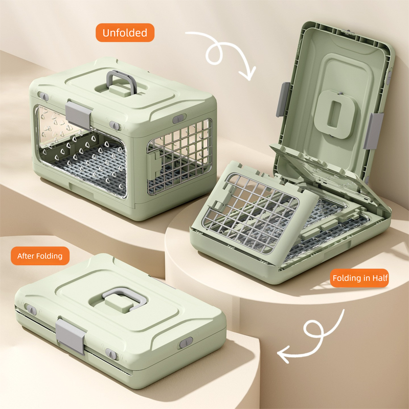 Green Premium Foldable Pet Carrier Crate - Breathable Aviation Travel Box for Cats & Small Dogs up to 10kg - Portable Car & Flight Transport Case