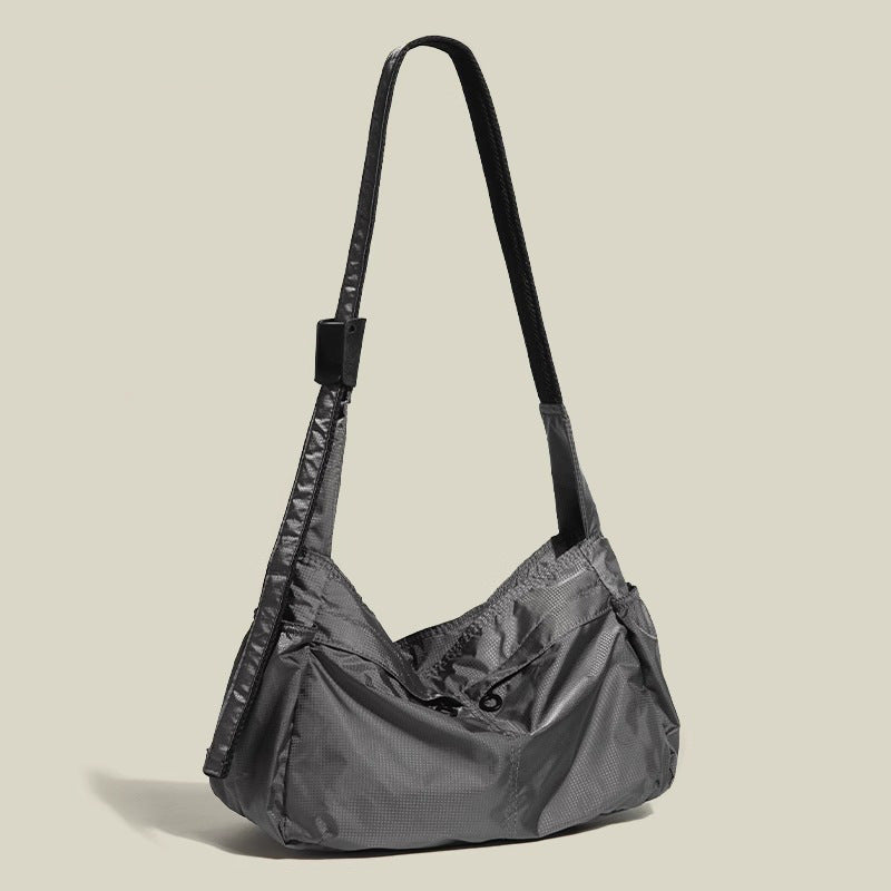 Grey Large Capacity Nylon Tote Bag - Water Resistant Casual Shoulder Bag for Daily Use and Outdoor Activities