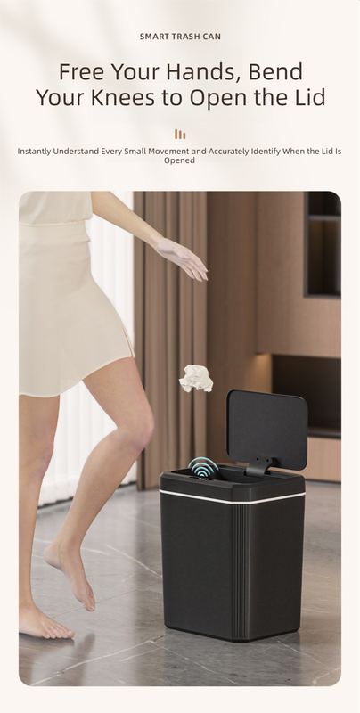 Black Smart Sensor Trash Can – 20L Capacity, Touch-Free Operation with Odor-Blocking & Waterproof Design