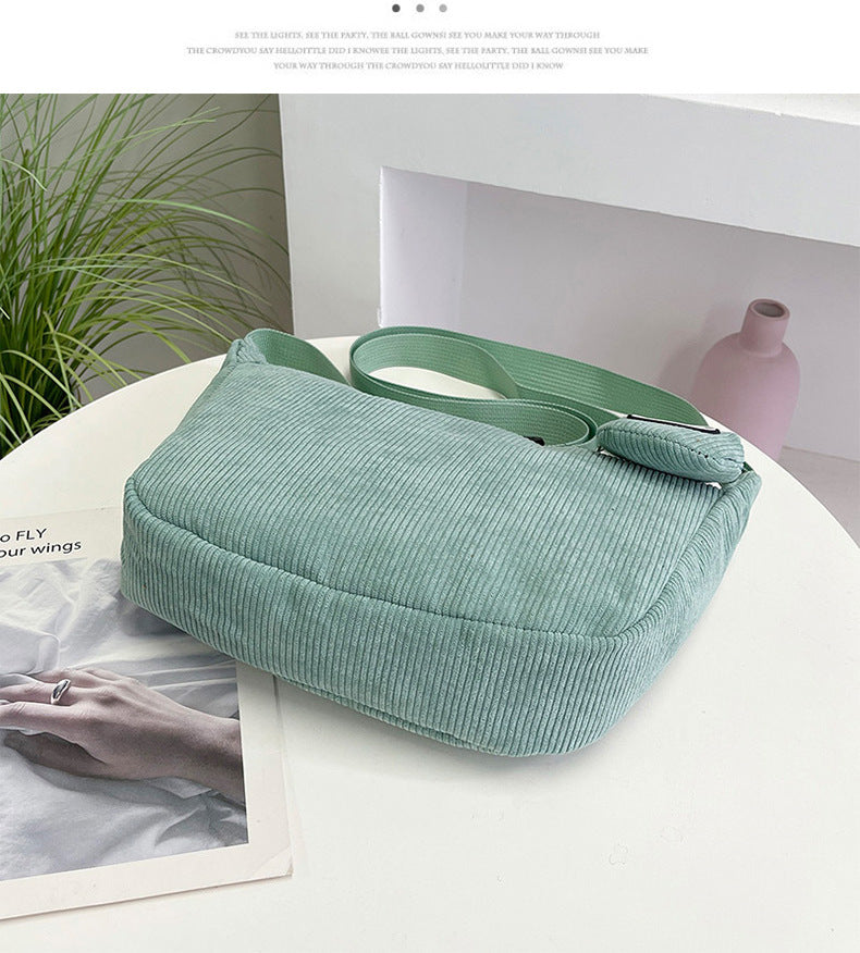 Brown Minimalist Corduroy Crossbody Bag – Large Capacity Single Shoulder & Diagonal Sling Bag in Korean Style