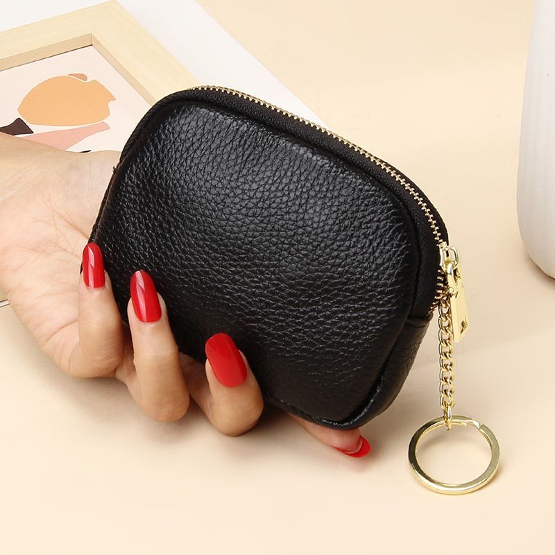 Black Stylish Mini Zipper Wallet for Women – Compact PU Coin Purse with Key Ring & Card Storage (3-Pack)