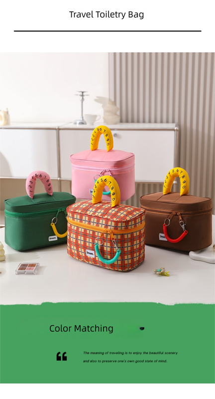 Pink Portable Makeup Bag – Large Capacity, Multi-Compartment Cosmetic Organizer for Women (22×13×15cm)