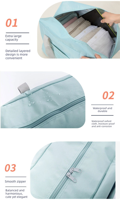 Dark Blue Foldable Travel Duffel Bag – Lightweight, Waterproof Oxford Fabric Storage Bag for Short Trips, Moving(5-Piece Set)