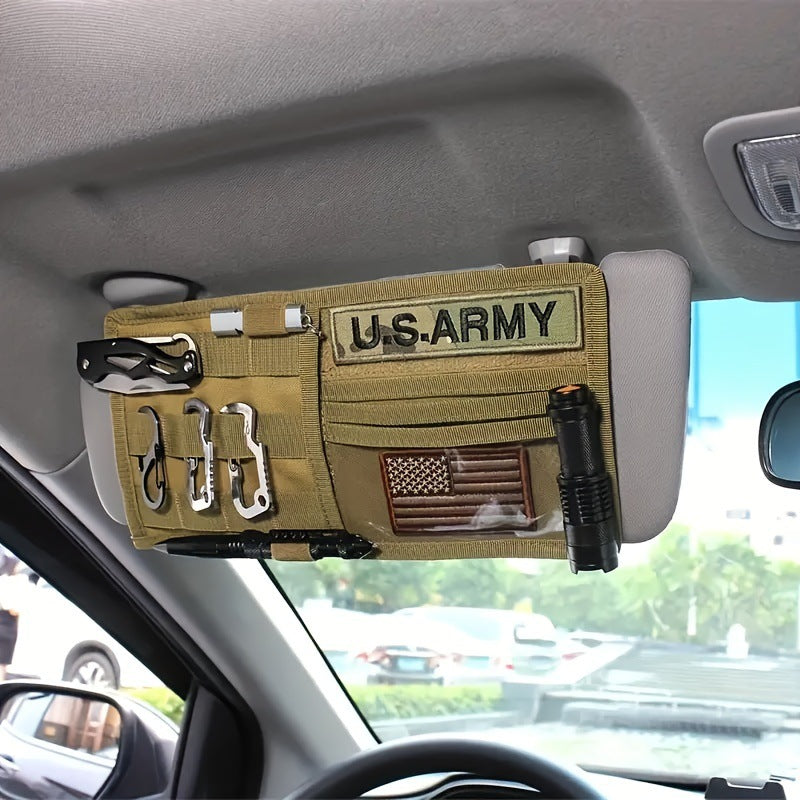 2 Pcs Green Car Sun Visor Organizer – Multi-Purpose Tactical Storage Bag for Tools, Cards & Gear