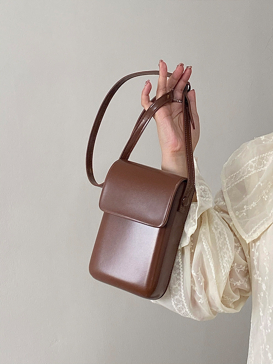 Brown Stylish Women's Crossbody Phone Bag – Compact Vertical PU Leather Mini Shoulder Bag with Magnetic Closure (Adjustable Strap)