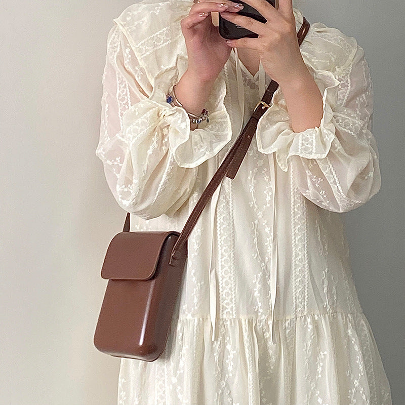 Brown Stylish Women's Crossbody Phone Bag – Compact Vertical PU Leather Mini Shoulder Bag with Magnetic Closure (Adjustable Strap)