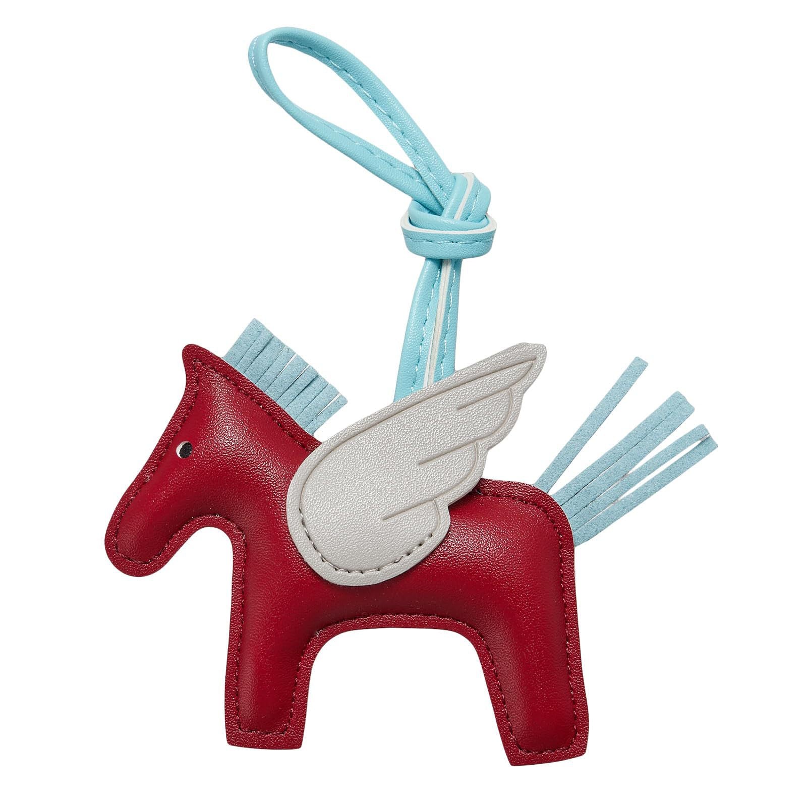 Red PU Leather Pegasus Keychain – Cute Flying Horse Pendant with Wings and Rope, 3-Pack