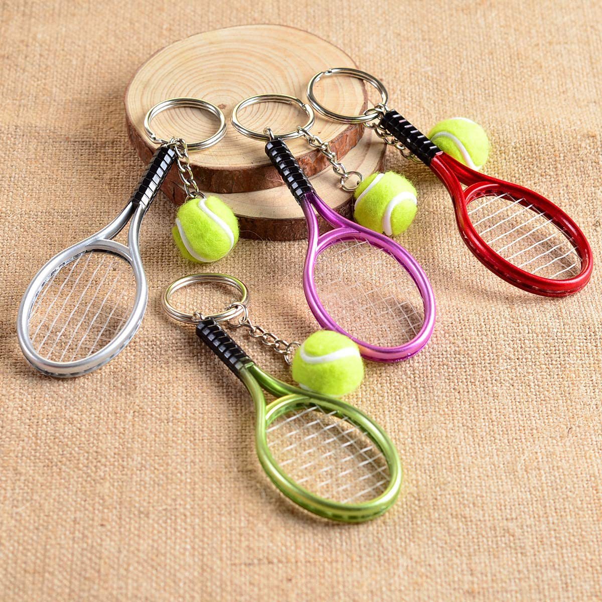 Blue Simulation Tennis Racket Keychain – Mini Tennis Racket and Ball Pendant, 3-Pack
