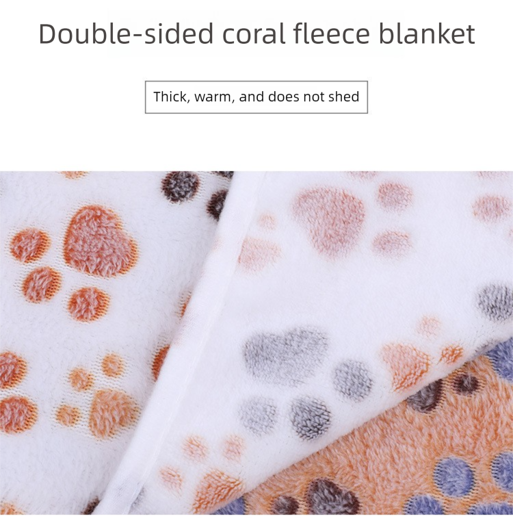 Beige Pet Blanket Set – Plush Paw Print Design, 3-Piece Pack (S/M/L Sizes)