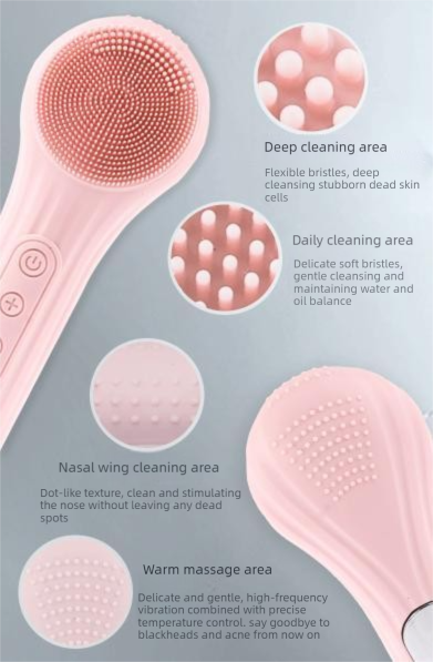 Black Multi-Functional Silicone Facial Cleansing Brush – Ultrasonic & Heat Infusion Beauty Device