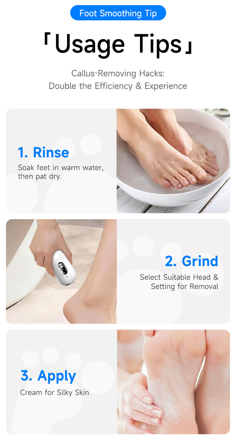 Black 2-in-1 Electric Foot Care Device – Cordless Callus Remover & Skin Polisher with Dual Heads
