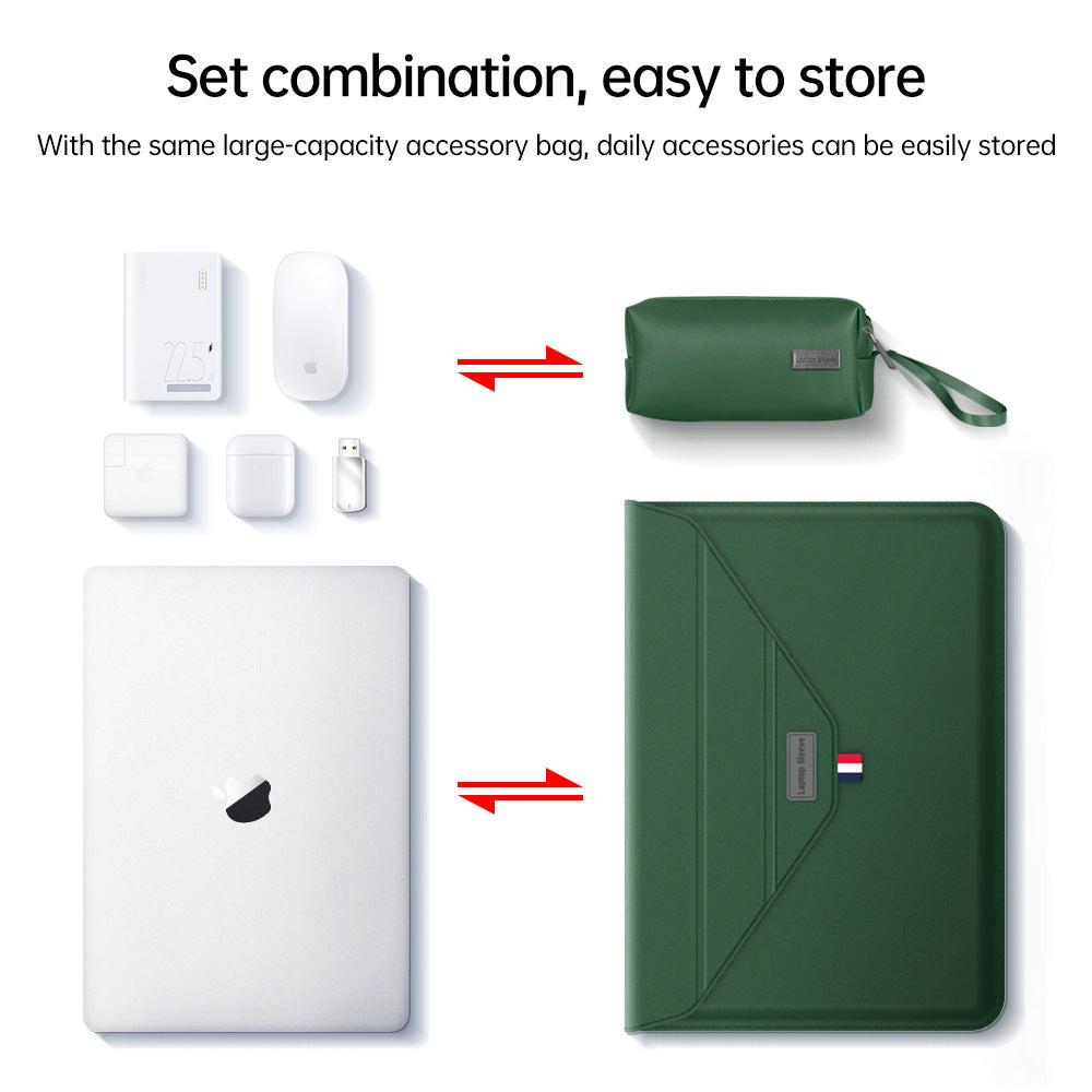 3-in-1 PU Leather Laptop Sleeve with Stand & Mouse Pad + Accessory Pouch(Gray)