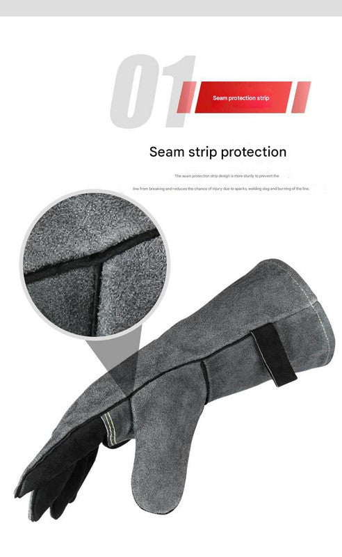 Heavy-Duty Leather Heat Resistant Gloves - 500°C BBQ, Welding & Oven Mitts with Long Cuffs(grey)