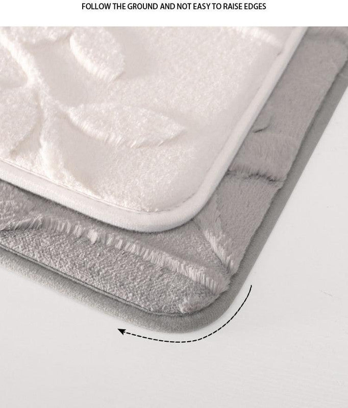 Plush Embossed Leaf Bath Mat - Ultra Soft, Absorbent & Non-Slip Bathroom Rug(White 50*80㎝)