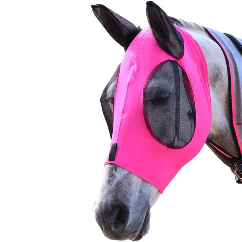 Pink 2-PCS Breathable Horse Fly Mask Set - Equestrian Fly Veils with Ears for Insect Control and Comfort