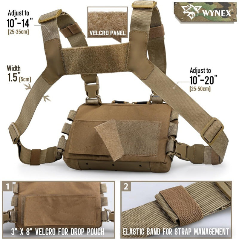 Khaki Minimalist Tactical Chest Rig - Lightweight Recon Pouch with Laser-Cut MOLLE & Quick-Release Buckles
