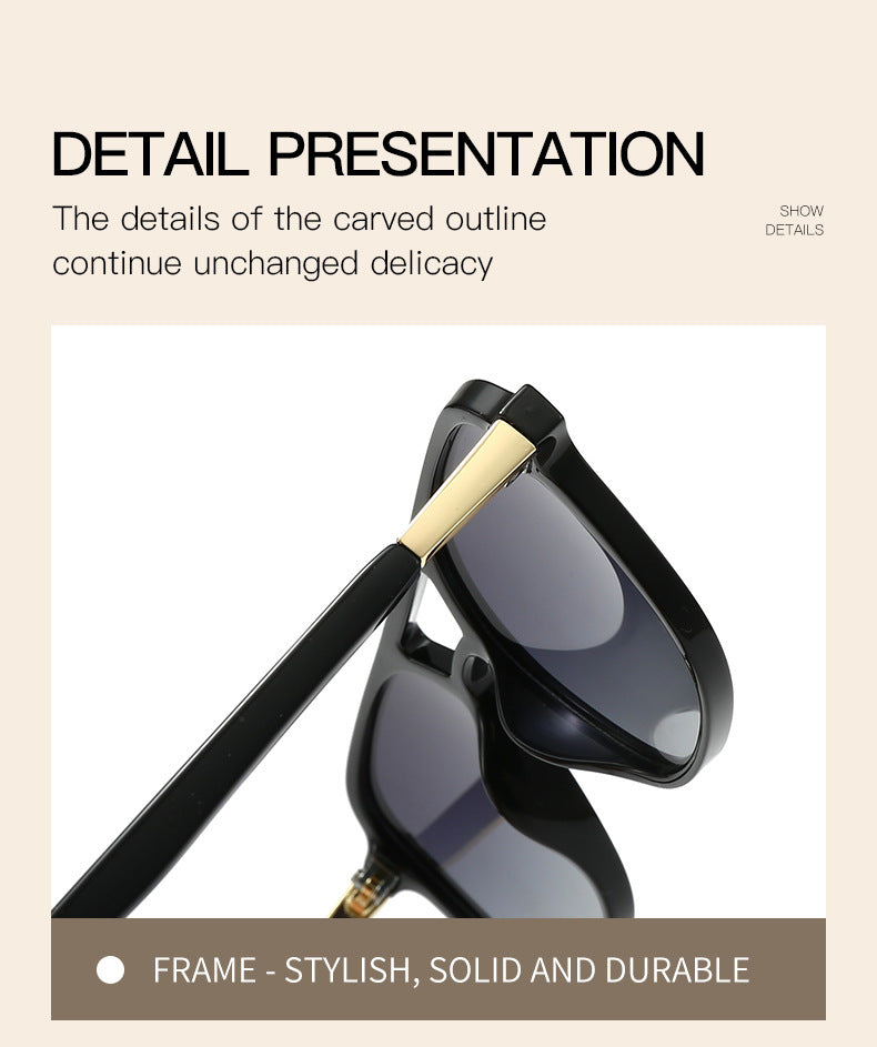 Black Frame with Translucent Pink Retro Double Bridge Square Frame Polarized Sunglasses - Driving Sun Protection Eyewear