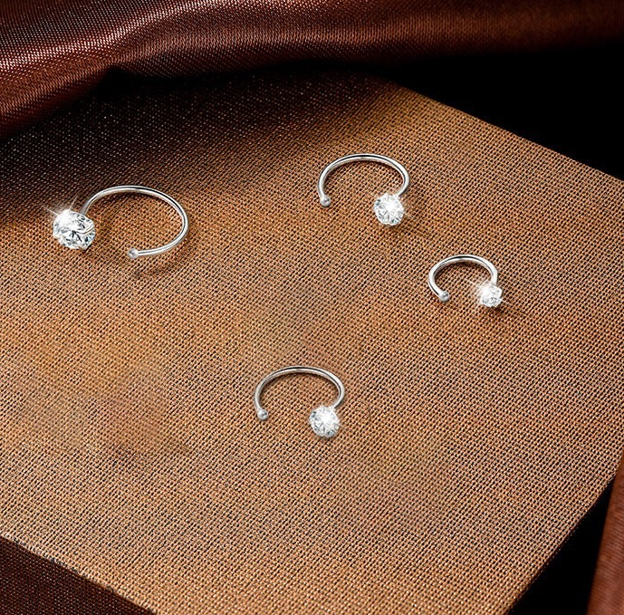 8mm (4-Pair Set) Minimalist C-Shaped Hoop Earrings with CZ Studs - S999 Sterling Silver