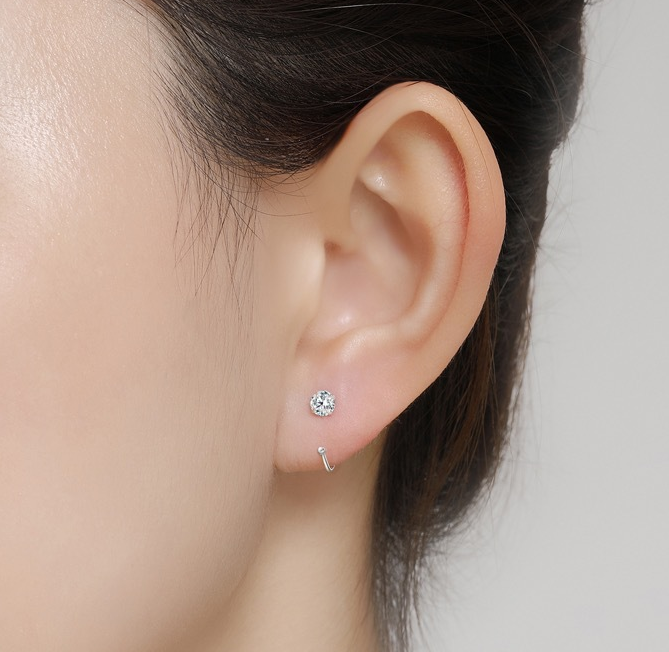 8mm (4-Pair Set) Minimalist C-Shaped Hoop Earrings with CZ Studs - S999 Sterling Silver