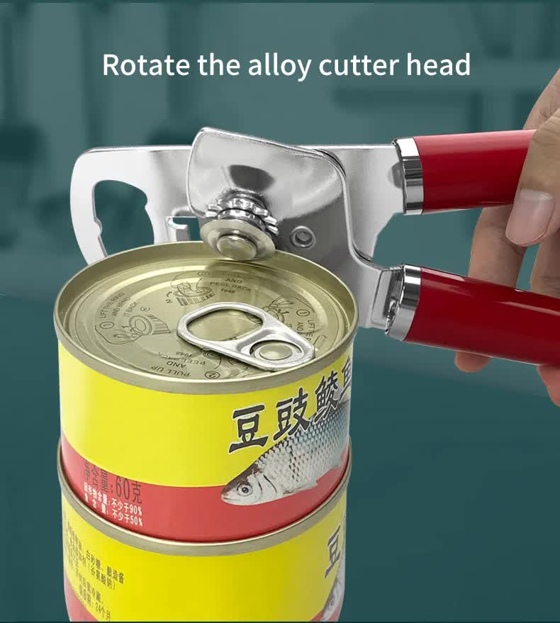 Blue (2-Pack) Heavy-Duty Manual Can Opener - Ergonomic 3-in-1 Tool with Stainless Steel Cutter & Bottle Opener