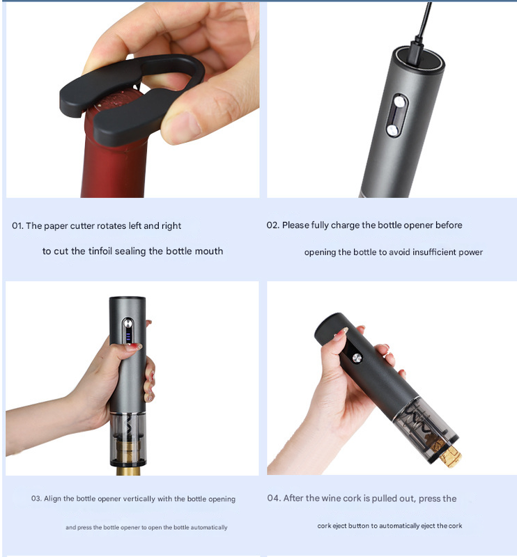 Complete Electric Wine Opener Gift Set - Rechargeable Corkscrew with Foil Cutter, Pourer, Vacuum Stopper & Charging Base