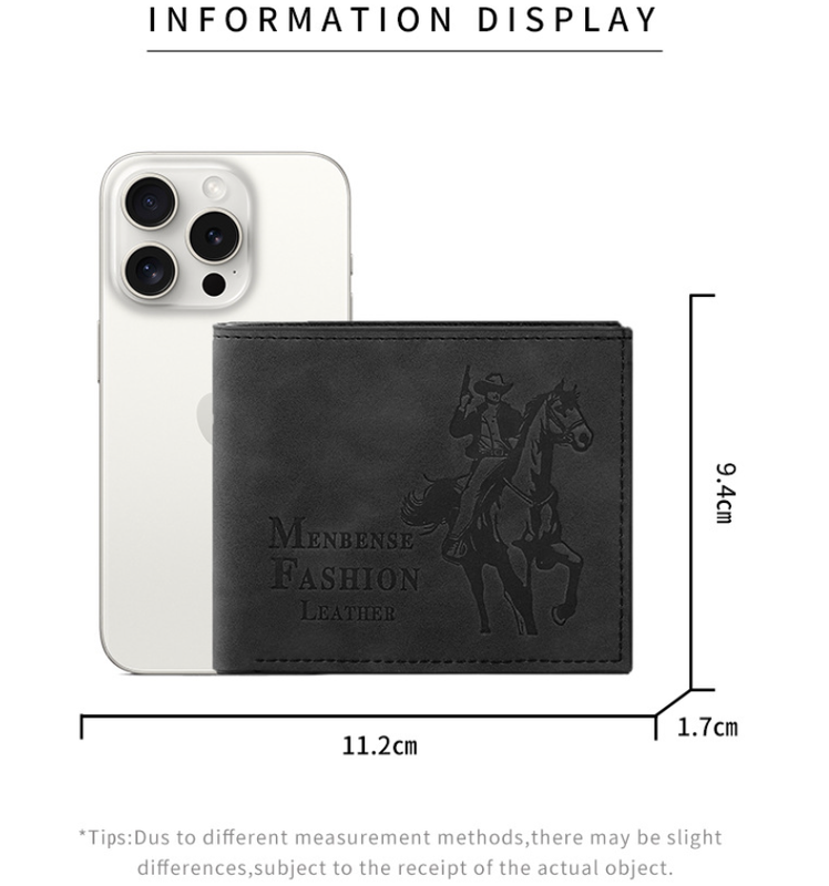 3-PCS Black Menbense Fashion Leather Wallet Set - Vintage Hunter Design Bi-Fold Wallet with Card Slots