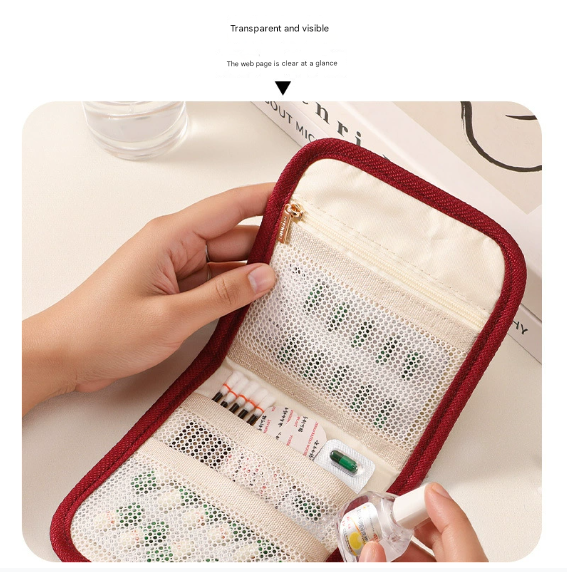 Red Travel Medicine Pouch & Cosmetic Organizer - Large Capacity, High-End Storage Bag, Toiletry Bag 13x13x3cm