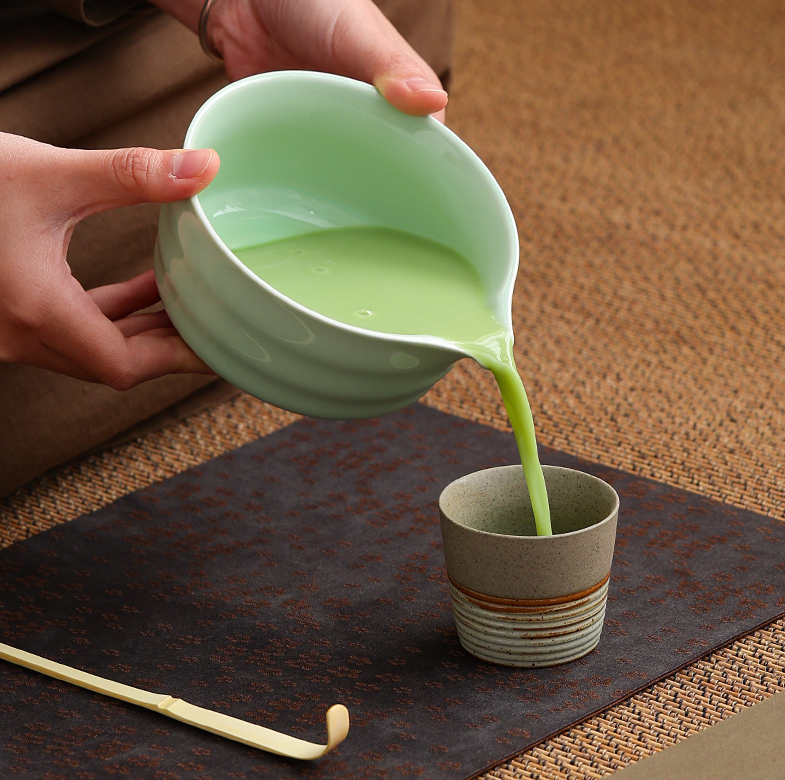 5-Piece Ceramic Matcha Tool Set - Spouted Bowl, Whisk, Holder, Sifter & Scoop for Japanese Matcha Tea Ceremony