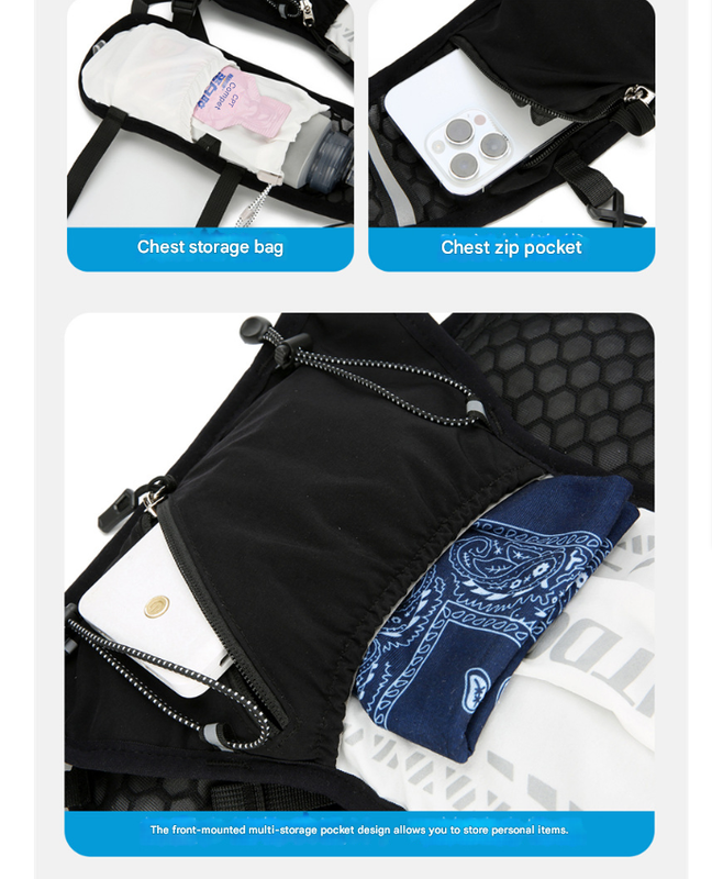 Black-white 5L Breathable Hydration Vest Pack - Sweat-Wicking Running Bag, Cross-border Cycling Backpack, Marathon Trail Travel Nylon Hiking Pack