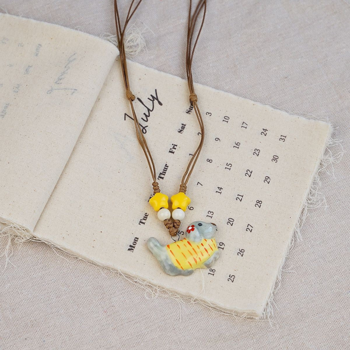 Random 4-Piece Set: Sweet & Fresh Ceramic Dachshund Dog Necklace - Cute Trendy Individual Puppy Pendant, Playful Creative Neckwear