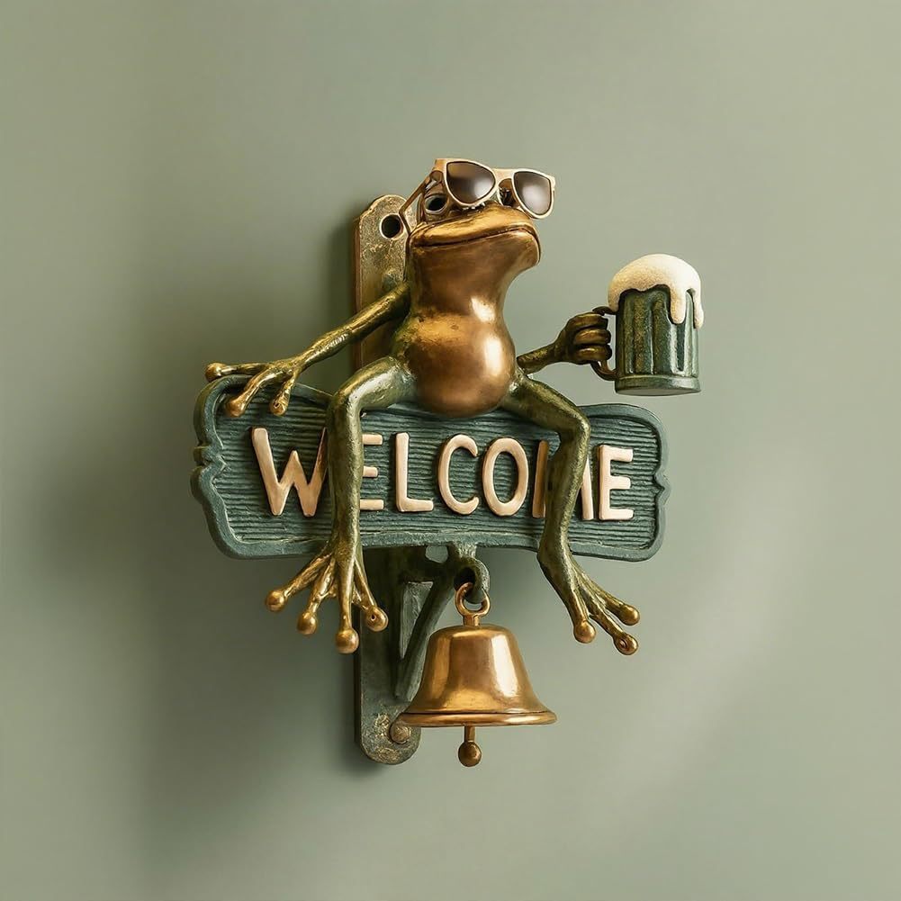 Chill Frog Welcome Doorbell - Sunglasses & Beer Frog Resin Decorative Doorbell (15x15x5cm)