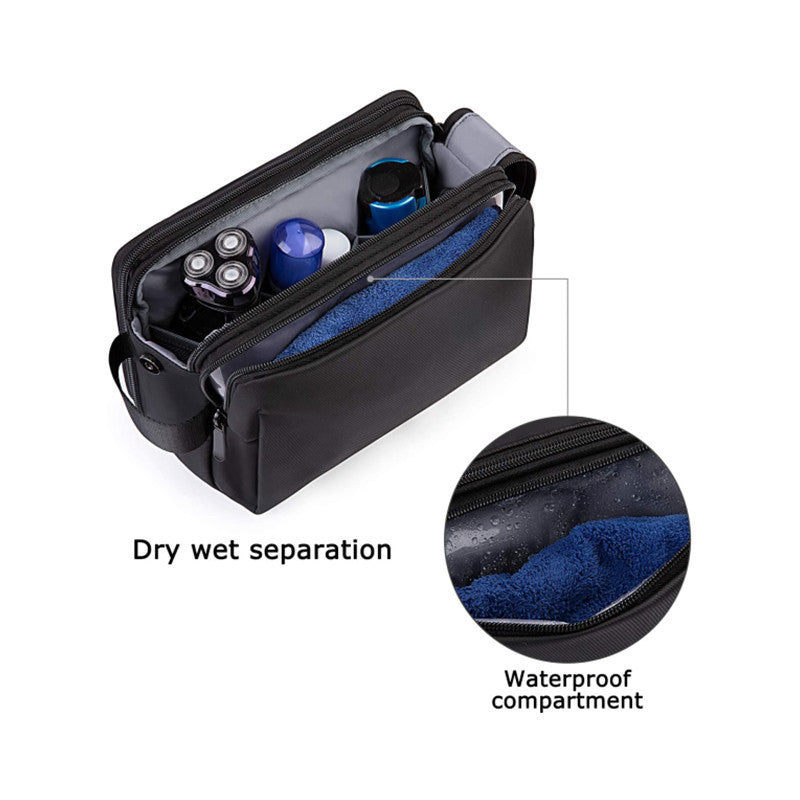 Black Large Capacity Travel Toiletry Bag - Splash-Proof Organizer for Men's Business Trips & Swimming (24x11.7x16 cm)