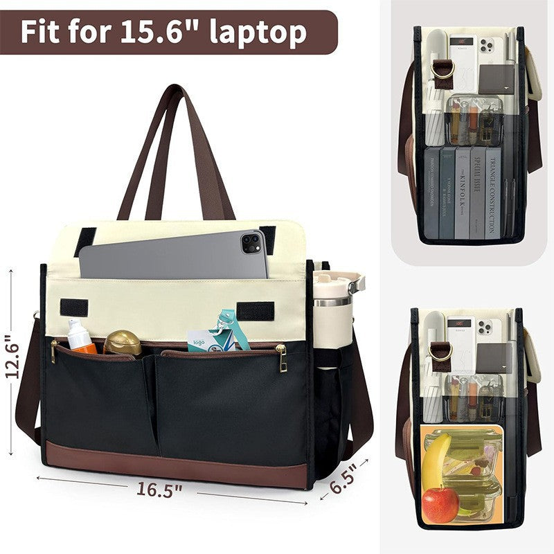 Black-brown Large Capacity Insulated Lunch Tote Bag with Shoulder Strap Leakproof Cooler Handbag Multi-Pocket Work Organizer for Office and Picnics