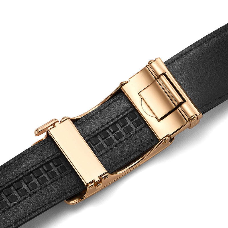 Men's Genuine Leather Ratchet Belt Automatic Buckle 120cm Adjustable Waistband with Gift Box for Business and Casual Wear