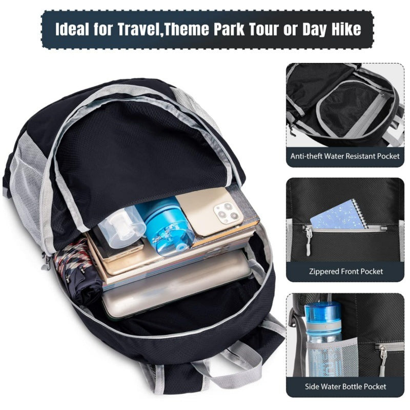 Grey Ultra Lightweight Foldable Backpack Packable Daypack Compact Travel Rucksack with Mesh Pockets Ideal for Outdoor Adventures