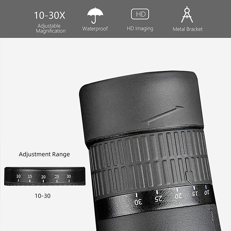 10-30X50 High Power Zoom Monocular Telescope Set with Smartphone Holder and Tripod Waterproof HD Spotting Scope for Bird Watching Camping and Concerts
