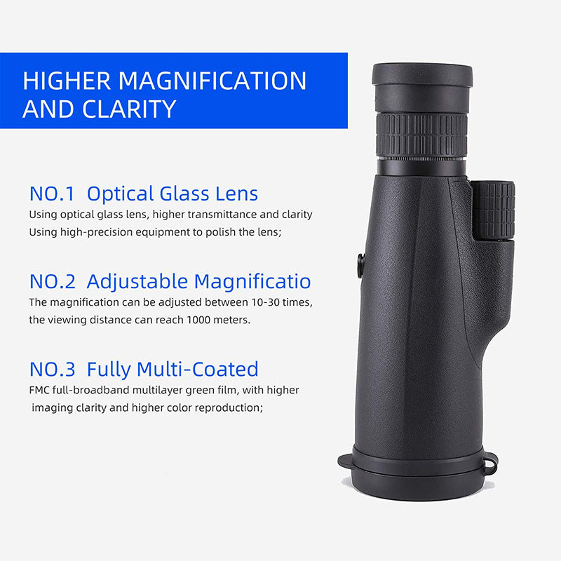 10-30X50 High Power Zoom Monocular Telescope Set with Smartphone Holder and Tripod Waterproof HD Spotting Scope for Bird Watching Camping and Concerts