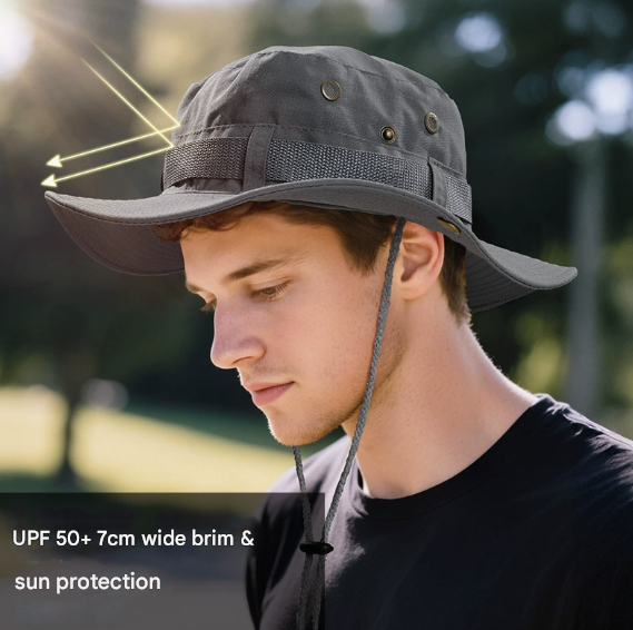 Beige Foldable Wide Brim Sun Hat Unisex Bucket Safari Cap Adjustable 56-60cm for Fishing Hiking Camping and Outdoor Travel