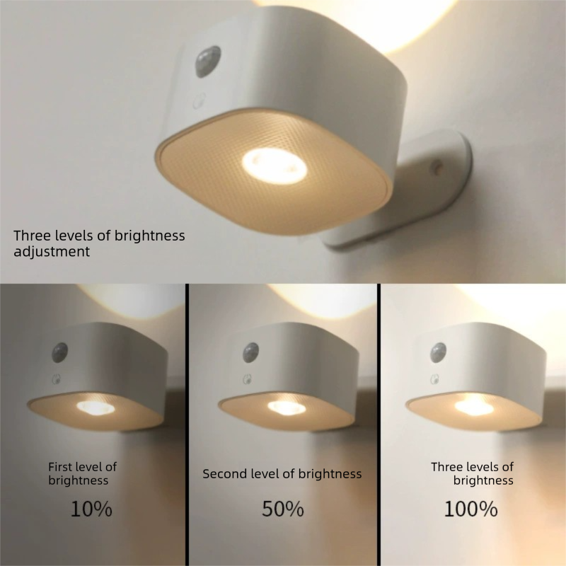 White Rechargeable Motion Sensor Wall Light Dual Light Source Magnetic LED Night Lamp with 3 Brightness Levels and Type-C Charging for Hallway and Bedroom