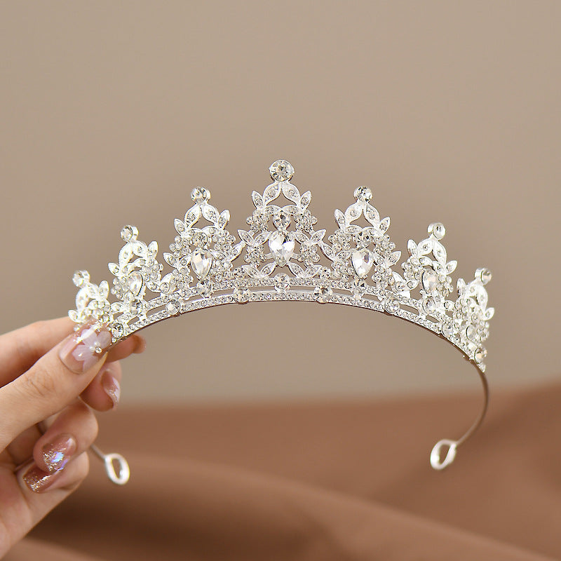 Silver-white Girls Princess Tiara Crown Crystal Rhinestone Headpiece 14cm Diameter for Birthday Party Dance Performance and Flower Girls Elegant Hair Accessory