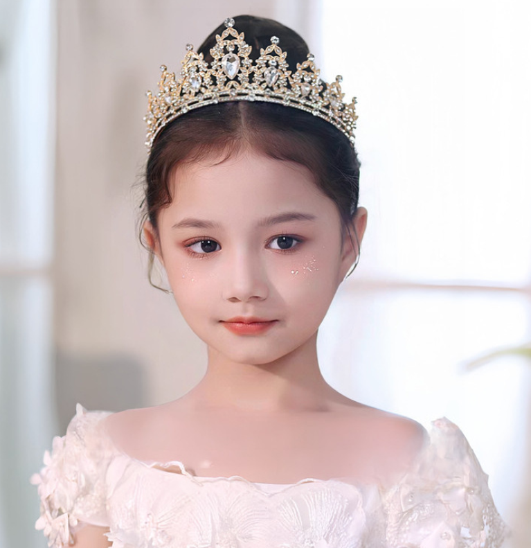 Silver-white Girls Princess Tiara Crown Crystal Rhinestone Headpiece 14cm Diameter for Birthday Party Dance Performance and Flower Girls Elegant Hair Accessory