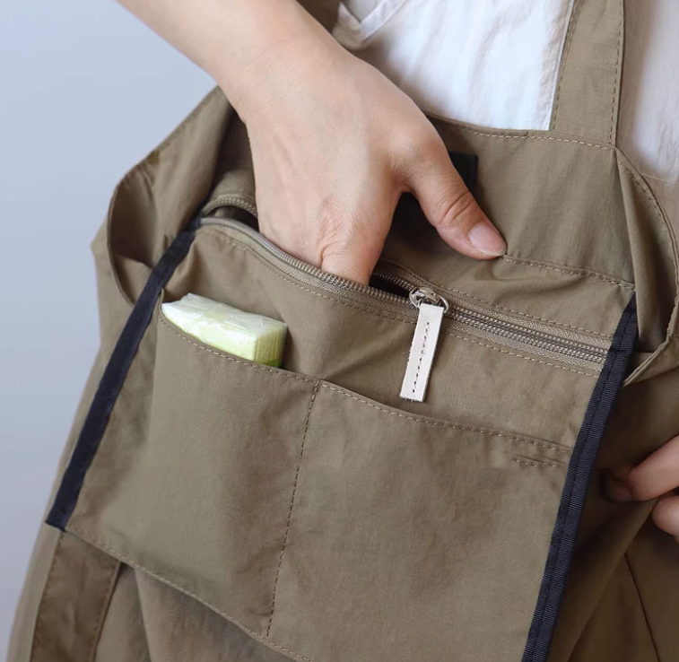 Light Brown Women's Minimalist Nylon Tote Bag Ultra Lightweight Shoulder Shopper Large Capacity Fits A4 Documents for Work and School