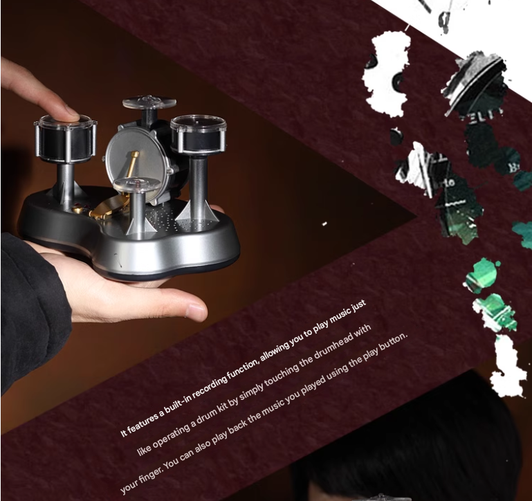 Mini Electronic Finger Drum Set Touch Sensitive Desktop Percussion Toy with Light-Up Game Mode Novelty Gift for Kids and Musicians