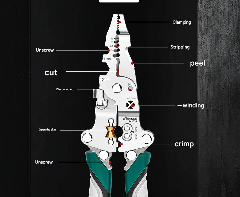 Multi-Function Wire Stripper and Crimper Pliers 210mm All-in-One Electrical Tool for Cutting Stripping and Winding - Ideal for Professional and DIY Use