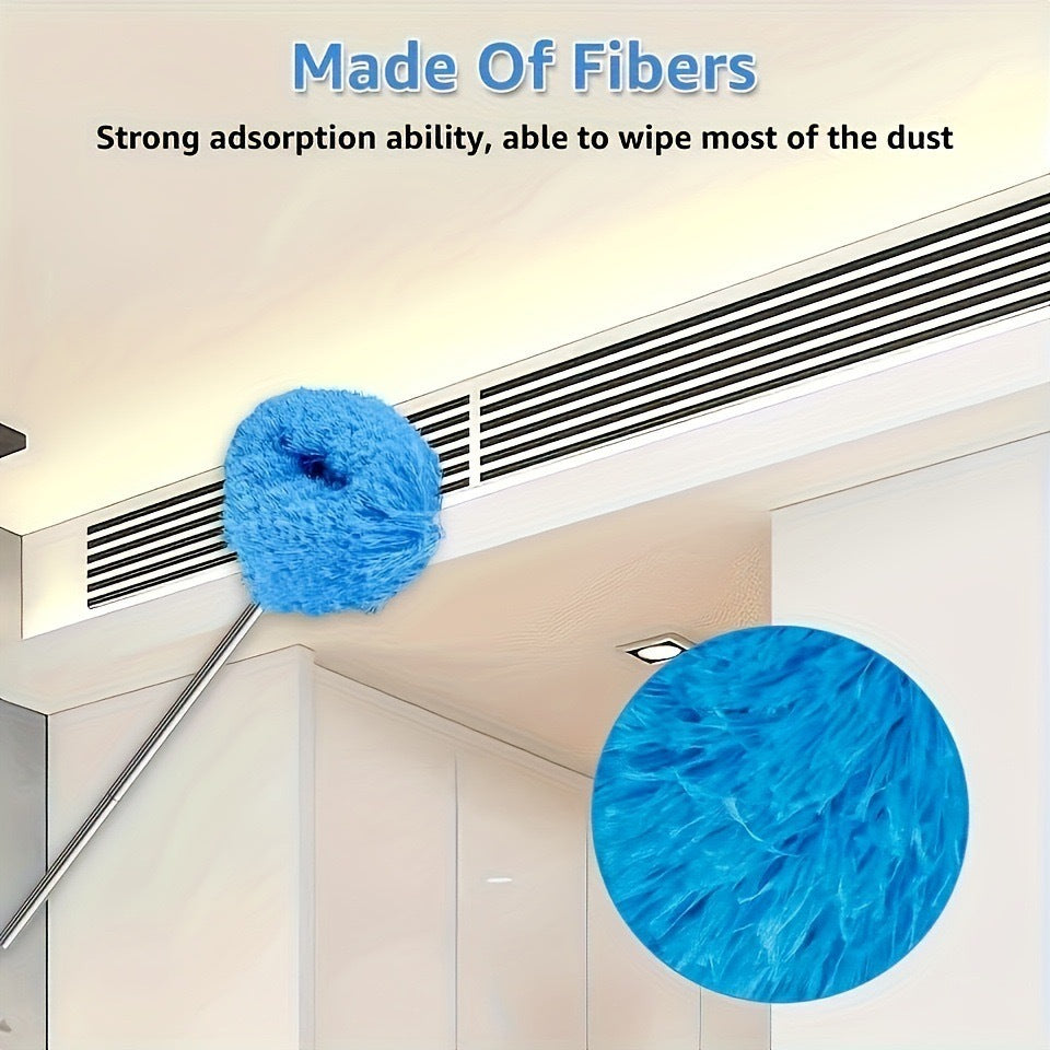 Blue 4 Pack Telescopic Microfiber Duster with Extendable Stainless Steel Pole - Anti-Static Ceiling Fan Cleaning Tool for High Reach & Tight Gaps - Washable & Compact Design (33cm - 80cm)