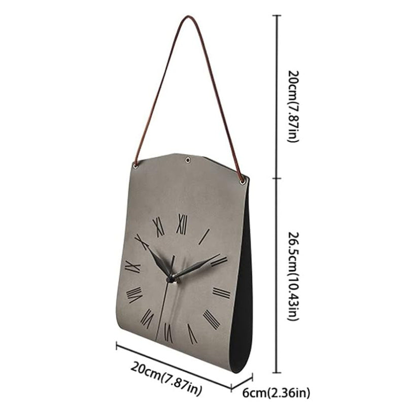 Red Nordic Style PU Leather Hanging Wall Clock Vintage Industrial Design with Roman Numerals Creative Art Timepiece for Cafe Living Room and Office