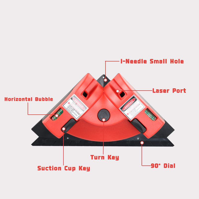 Red 90 Degree Laser Square Level Tool - Right Angle Line Projector for Tiling & Flooring Layout - Dual Bubble Alignment Aid for DIY Renovation (190mm)