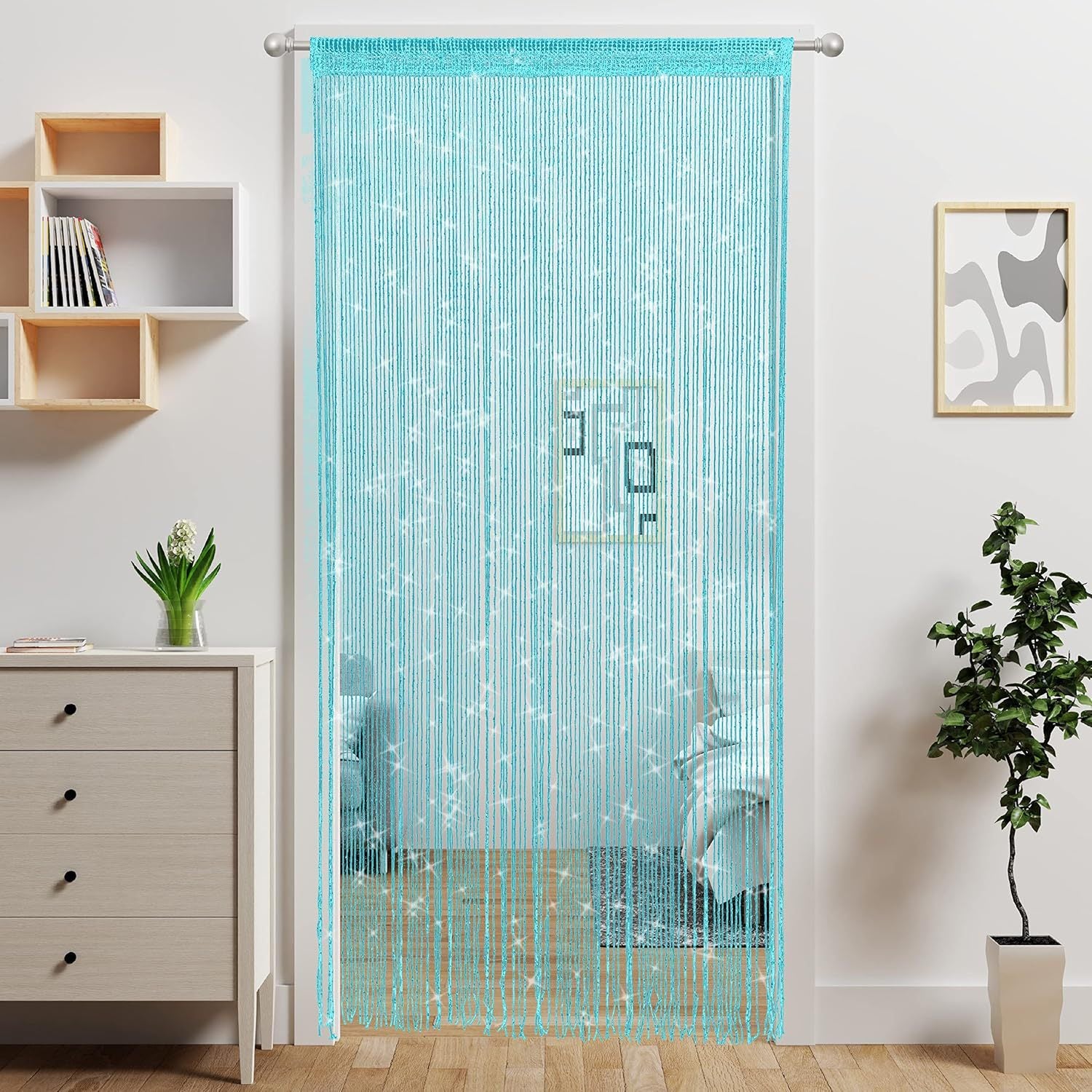 Blue 2 Pack Sparkle String Door Curtains 100x200cm Glitter Sequin Tassel Room Divider for Australian Home Decor and Parties