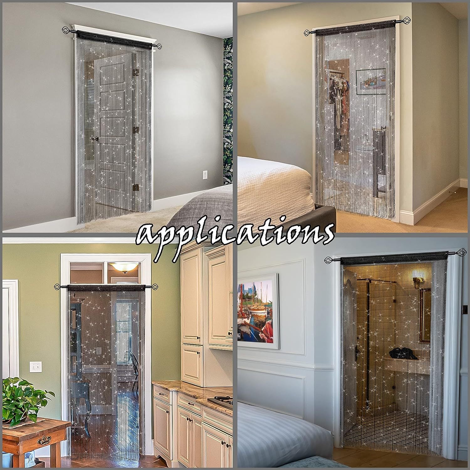 Blue 2 Pack Sparkle String Door Curtains 100x200cm Glitter Sequin Tassel Room Divider for Australian Home Decor and Parties